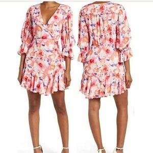 Betsey Johnson Pink Yarrow Faux Wrap Flounce Hem Dress Sz 12